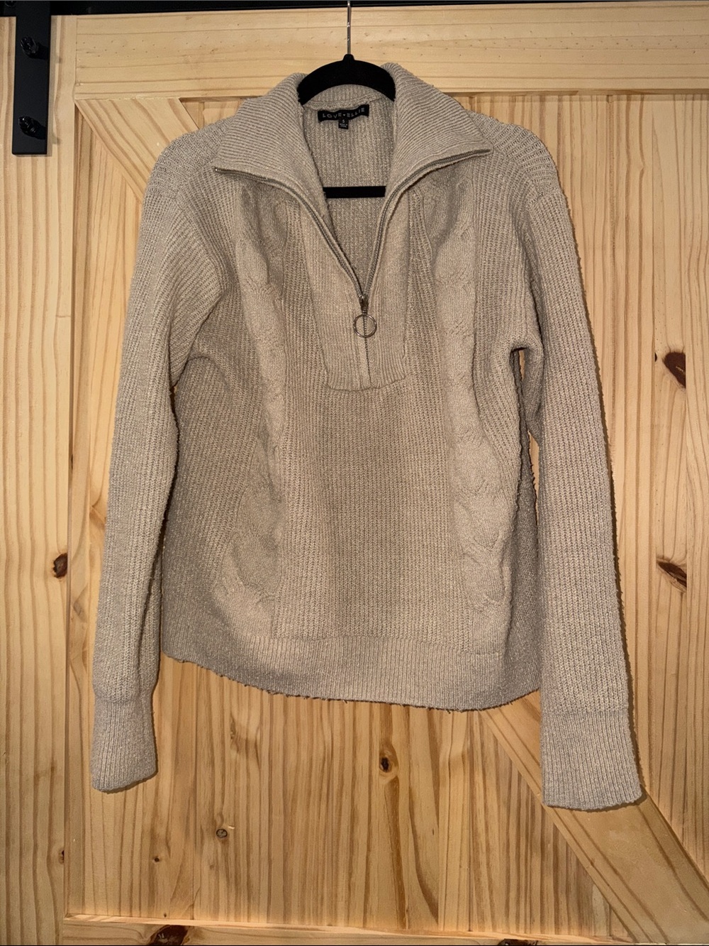 Half-Zip Cable Knit Sweater - Cream - oversized